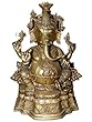 Chaturbhuj Ganesha Statue Seated Over Chowki Yoga Elephant God 10in