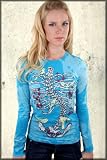 Grail Ribs and Birds Women's Long Sleeve Tee Shirt Top in Turquoise
