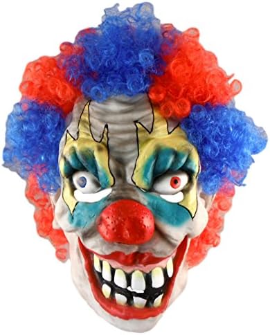 Creepy Killer Clowns Halloween Mask - Adult (Blue and Red Hair - Tight Curl)