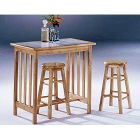 3pc Breakfast Table & Stools Set Natural Finish by ACME