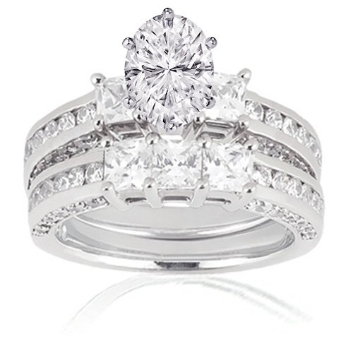 3 Ct Oval Shape 3 Stone Diamond Bridal Rings Set SI2-G
