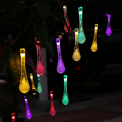 Solar Outdoor String Lights, Satu Brown 36ft 60 LED Water Drop Lights Fairy Waterproof Decorative Lights for Home, Garden, Patio, Yard, Christmas Tree, Parties (multicolor)