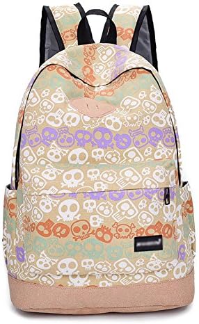 Ecokaki(TM) Cool Pirate Skull Canvas Backpack Large Capacity Casual School Bag Shoulders Bag, Khaki