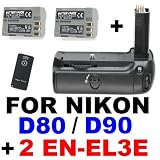 Battery Grip MB-D80 for Nikon D90 D80 w/ IR Remote & 2x EN-EL3e Lithium-Ion Batteriesby Neewer