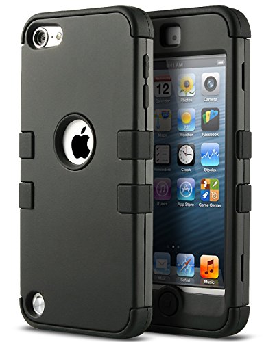 iPod Touch 5 Case ,iPod 5 Cases,ULAK [Colorful Series] 3in1 Anti Slip iPod Touch Case Hybrid with Soft Flexible Inner Silicone Skin Protective Case Cover for Apple iPod Touch 5 6th Generation(Black)