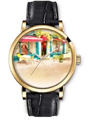 SPRAWL Aanalog Fashion Series Gold Ladies Watches of Genuine Black Leather Strap,Unique Wrist Watch for Women Girls Designed with Cafeteria