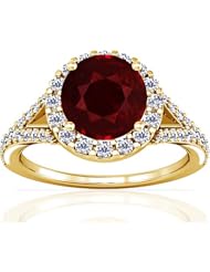 14K Yellow Gold Round Cut Ruby Ring With Sidestones (GIA Certificate)