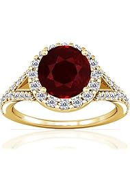 18K Yellow Gold Round Cut Ruby Ring With Sidestones (GIA Certificate)