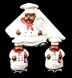Salt & Pepper w/Napkin Holder BLACK Waiter CHEF /AUNT JEMIMA