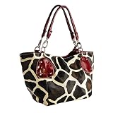 Burgundy Large Vicky Giraffe Print Faux Leather Satchel Bag Handbag Purse