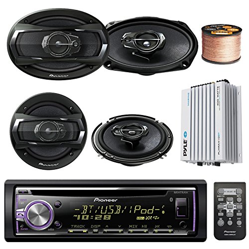 Pioneer DEHX-6800BT Car CD MP3 Stereo Player With Bluetooth AM/FM Radio Bundle 2 X 6x9" Inch 2 x 6.5" Inch Pioneer Speakers, 400 Watt Car Audio Amp Complete Car Stereo Kit 50 ft 18g Speaker Wire