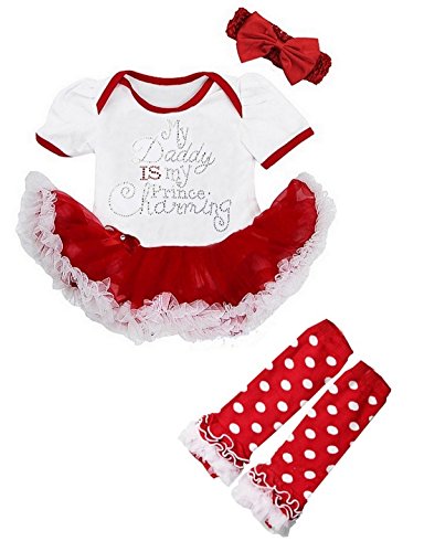 Kirei Sui Baby White Red My Daddy Is my Prince Charming Bodysuit Tutu Warmer Small White