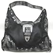 Black Rhinestone Buckle Handbag Bag Mock Croc Trim