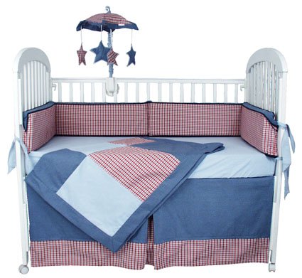 Kitchen: 4 Piece Crib Bedding Set  Blue Plaids 