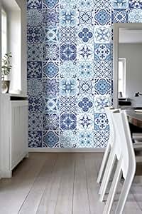 Autocollant D&eacute;coration Carrelage pour Cuisine Portugais Bleu (Pack