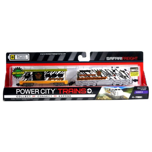 Power Trains Series 3 Battery Powered Motorized Train Engine Set - SAFARI FREIGHT with Working Headlight and 2 Speed Setting Plus 1 Support Car 2013