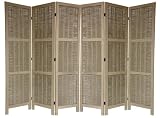 Extra Large Wide Bargain Price Room Divider -5.5ft. Wood Frame & Woven Bamboo Matchstick Folding Floor Screen - 6 Panel Burnt Gray