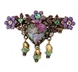 Vintage Inspired Michal Negrin Dazzling Hair Brooch Ornate with Heart Shaped Cameo, Hand Painted Flowers, Dangle Hyacinth Flowers and Beads, Purple, Green and Beige Swarovski Crystals - Special Ordered and Shipped by Genuvo within 2 to 3 Weeks