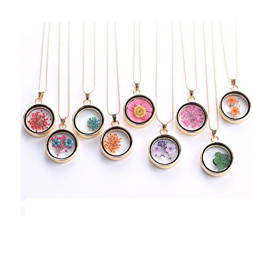 Lazoda Jewelry Pretty Dry Flower Transparent Glass Pendant Dangle Chain Statement Necklace for Women Thanksgiving Day Jewelry