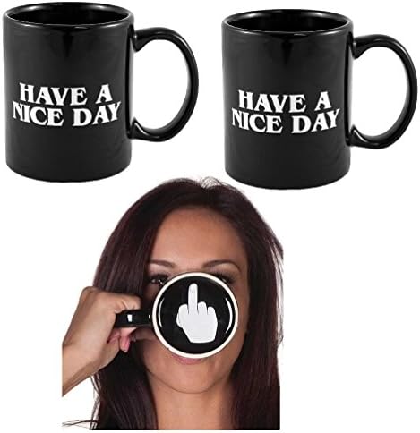 (Set of 2) Have A Nice Day Middle Finger Mugs - Funny Ceramic Coffee Cup