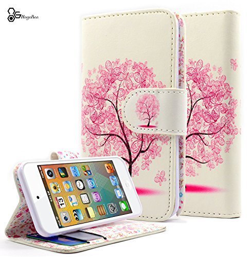 iPod Touch 5 Case, iPod Touch 5th generation Case, NageBee - iPod Touch 5 Design Dual-Use Flip PU Leather Fold Wallet Pouch Case case Premium Leather Wallet Flip Case for Apple iPod Touch 5 5th Generation (Wallet Butterfly tree)