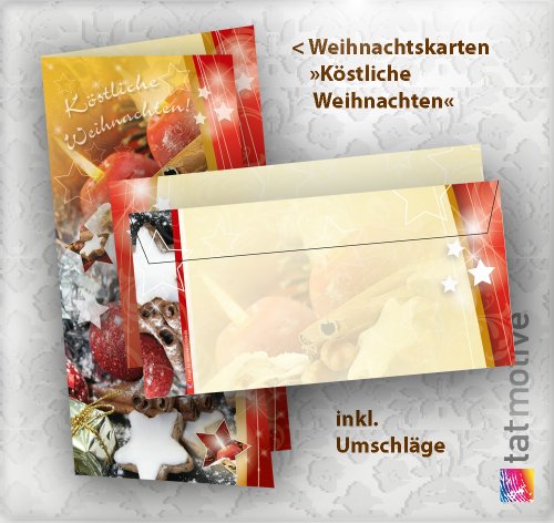 Cartes de Voeux pour Noël (25 Sets, Enveloppes Incluses) à Motifs Pain d'Epice 