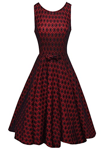 Anni Coco Women's 1950s Audrey Hepburn Lace Crochet Vintage Evening Dress Black and Red Medium