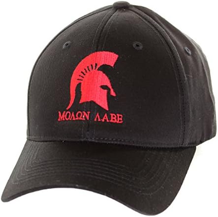 Molon Labe Apparel Men's Twill Hat Spartan Helmet 1, Black with Red