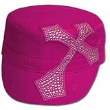 Unisex 100% Cotton Silver Studded Cross Accent Army Military Cadet Hat / Cap