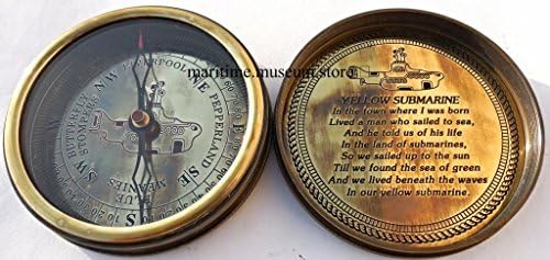 Big Brass Compass with Beautiful Yellow Submarine Poem.C-3136