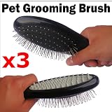 BETTERWARE Pet Grooming Brushes x3 - DOUBLE USE with Soft Massaging Pad on Reverse