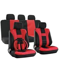 Automotive Parts and Accessories: OxGord H Stripe Universal Fit Airbag Compatible 17pc Seat Covers (Red Black) - OxGord