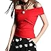 Maggie Tang Off Shoulder Trendy Fitted Cross Boat Neck Modal Blouse Top T-shirt