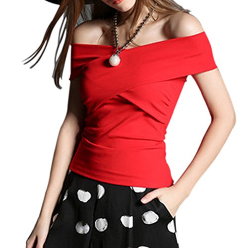 Maggie Tang Off Shoulder Trendy Fitted Cross Boat Neck Modal Blouse Top T-shirt