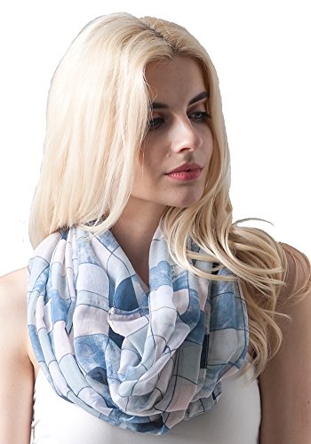MissShorthair Women's Light Weight Colorful Painting Plaid Tartan Infinity Scarf(Navy)