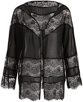 Elegant Sheer Black Lace Kimono Boho Cardigan - Size Small