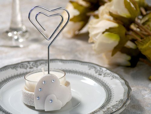 Place Card Holder Candle Holder Includes T-Light Heart Wh (Set of 12) - Wedding Favors