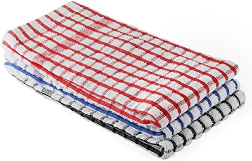 JoetiTM 100% Cotton High Quality 6 Pack Dish Towel Set (red and black and blue)