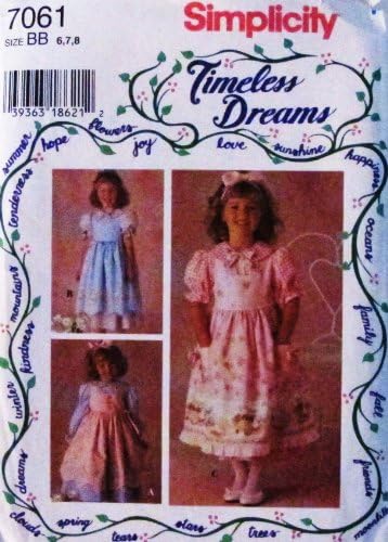 Simplicity 7096 ~ Little Girl Dress & Pinafore by the Timeless Dreams Collection (SIZE 6,7,8)