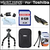 8GB Accessory Kit For Toshiba Camileo S30 S20 BW10 HD Pocket Camcorder Includes 8GB High Speed SD Memory Card + Hard Case + 7″ Flexible Tripod + Mini HDMI Cable + USB 2.0 SD Card Reader + LCD Screen Protectors + More