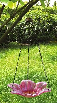 Fluted Floral Hanging Glass Birdbath
