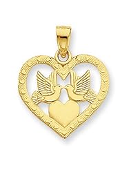 14k Yellow Gold Two Doves in Heart Pendant