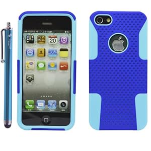 The Friendly Swede (TM) Hybrid Plastic And Silicone Case For Apple Iphone 5 Multiple Colors - Stylus 4.5" - In Retail Packaging (Aqua Blue + Dark Blue)