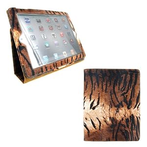 Portfolio Leather Case for iPad 2 2nd Generation Animal Series - [TIGER Print] with Built-in Stand + Screen Protector
