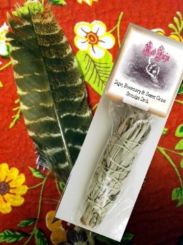 Small Barred Smudging Feather & Smudge Stick (Sage, Rosemary & Sweet Grass) Combo - Kit