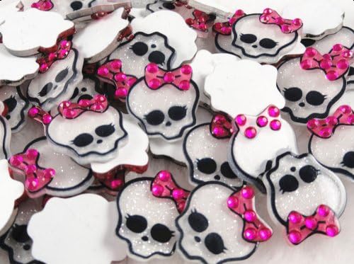 50 PCS Flatback Laser Cut Acrylic Skull/rhinestone-hot Pink Bow