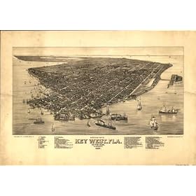 Bird's eye view of Key West, Fla., Key West Island, C.S. Monroe Co., 1884 / Wellge del., large historic panoramic map reprint measured in inches 52x36