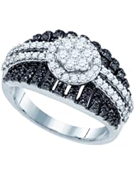 1.00 Carat (ctw) 10K White Gold Round Black & White Diamond Ladies Fashion Cluster Right Hand Band 1 CT