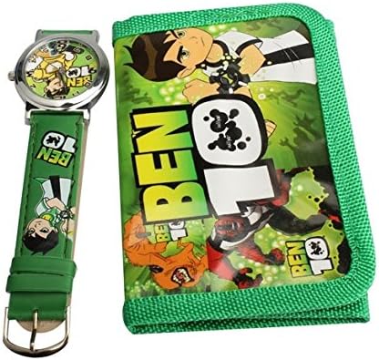 Ringforu Man Fashion Cartoon Watches Special BEN 10 Sporting Center Quartz Watch With Purse Green For Kids