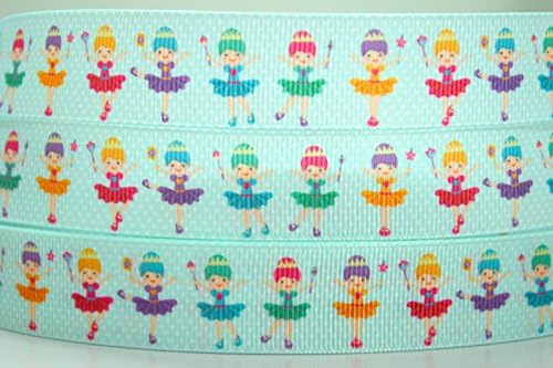 5 Yards Dancing Princess With Magic Wand Design Grosgrain Ribbon 4 Hairbow & Gift Wrapping 7/8" Inch 22mm